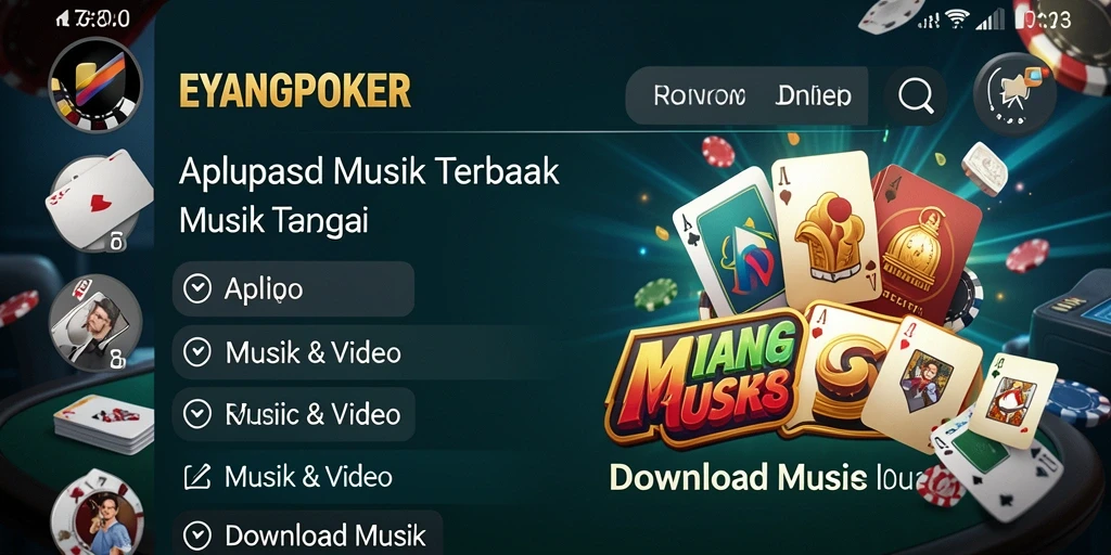 Antarmuka pengguna aplikasi EYANGPOKER untuk Download Musik yang mudah digunakan.